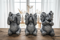 Zilveren olifanten - Horen, Zien & Zwijgen - Set van 3