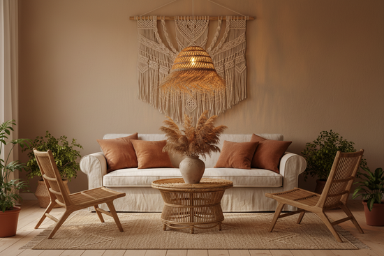 Hanglamp gevlochten bol fringy XL - naturel - hoogte 30 x dia 50 cm