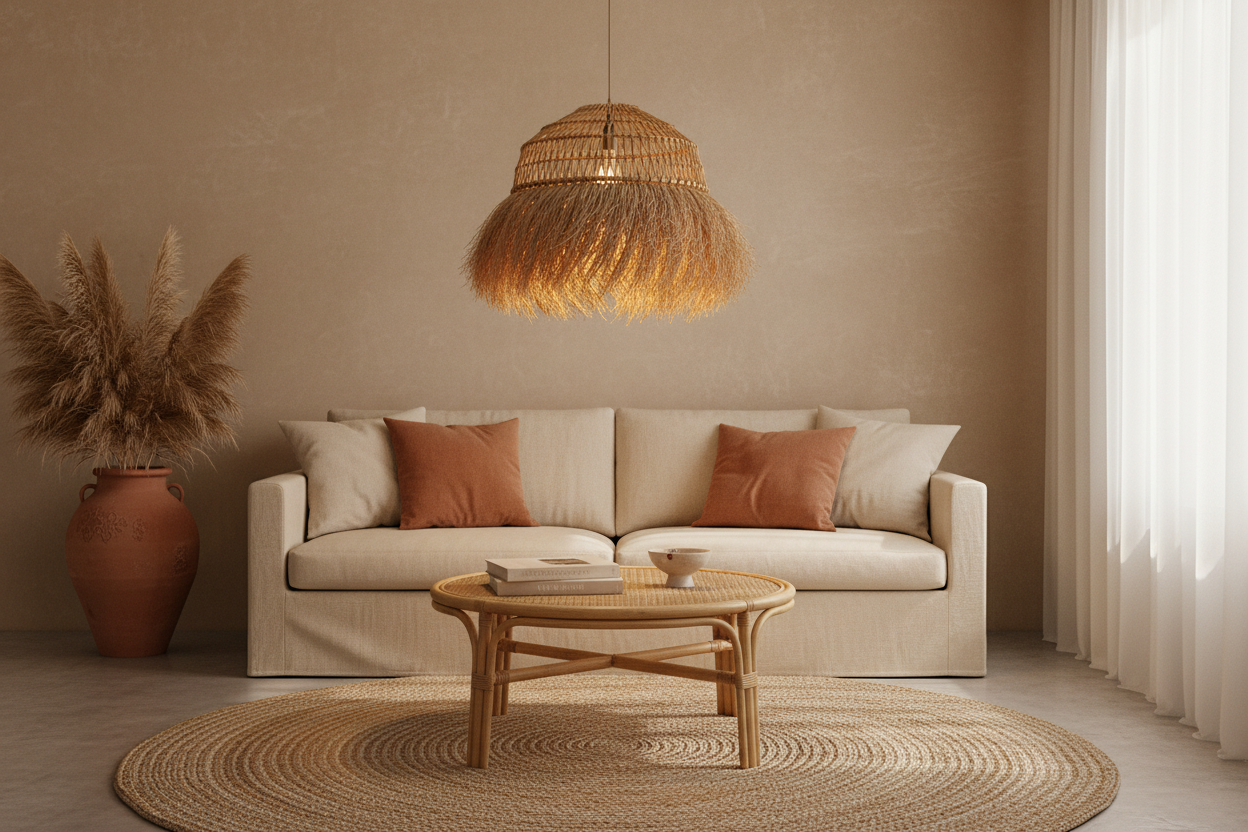 Hanglamp gevlochten Fringy - naturel - hoogte 45 cm x dia 40 cm