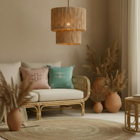 Duo raffia lamp - naturel - hoogte 21 x dia 25 cm