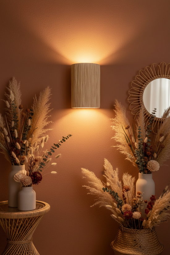 Raffia wandlamp - naturel - hoogte 32 cm