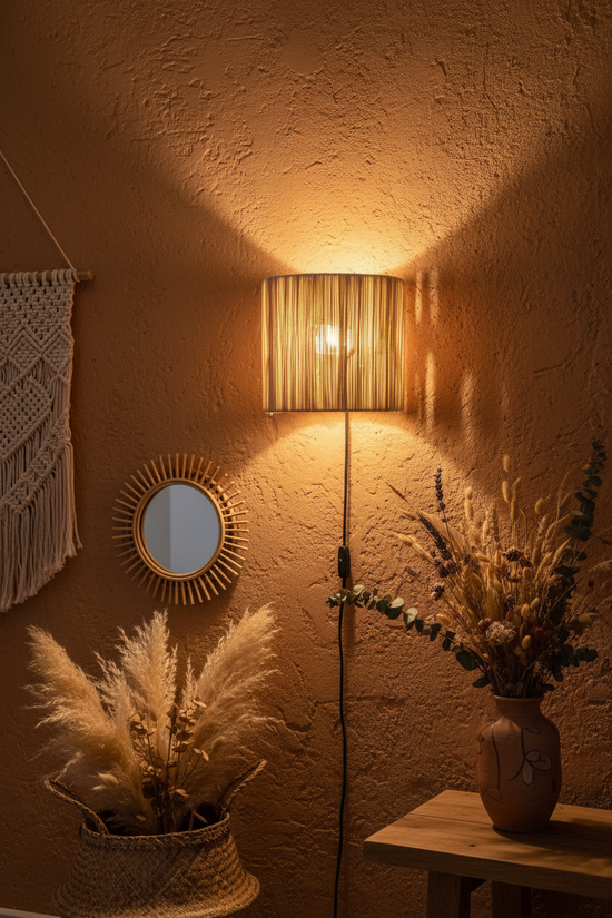 Raffia wandlamp - naturel - hoogte 20 cm