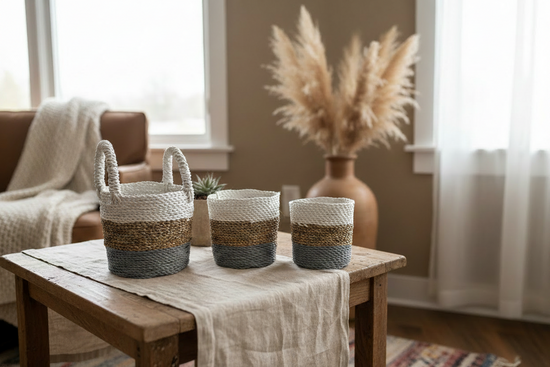 Zeegras manden set van 3 stuks – Wit/Naturel/Grijs